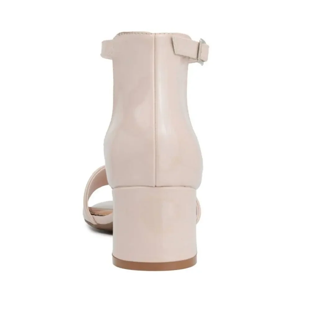 New Sugar Women's Noelle Low Dress Sandals Nude Patent Block Heel 5.5M